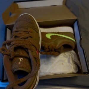 Kids Fuzzy Brown and Green Sneakers